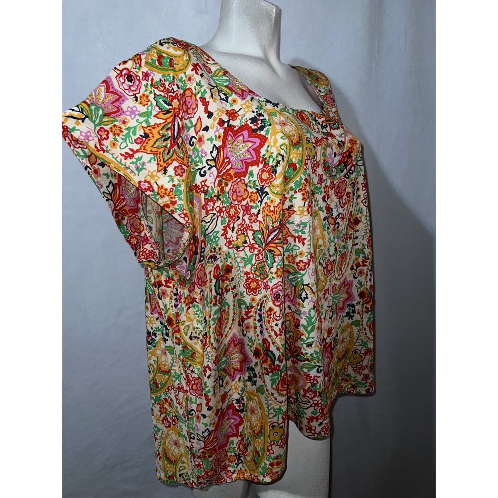 CYNTHIA ROWLEY Top Plus Size 2X Colorful Hi Lo SS Blouse Lightweight Boho Artsy - Picture 3 of 7